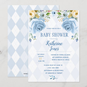 Blumenblauer Diamant Kinderdusche Einladung
