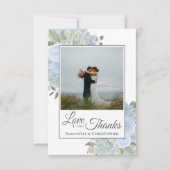 Blumenblauer Dusty Bläserfarben Foto & Note Weddin Dankeskarte (Vorderseite)