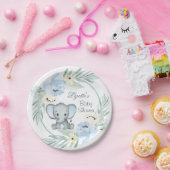 Blumenblauer Elefant Babyduschenspulenplatte Pappteller (Party)