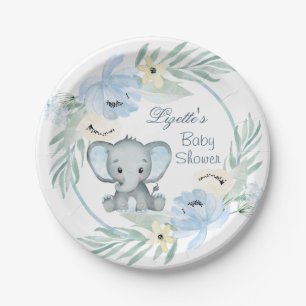 Blumenblauer Elefant Babyduschenspulenplatte Pappteller