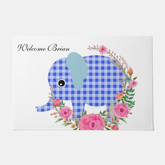 Blumenblauer Elefant Door Mat Fußmatte (Vorderseite)