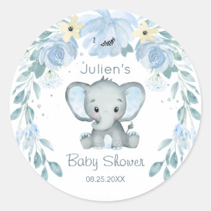 Blumenblauer Elephant Babydusche Runder Aufkleber
