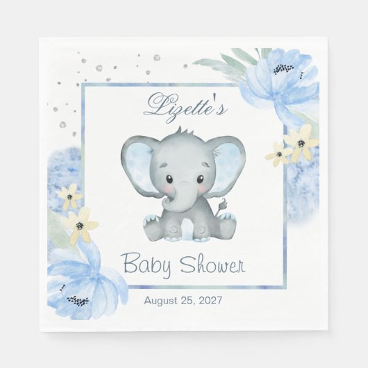 Blumenblauer ElephantBaby-Duschpapier Napkin Serviette (Vorderseite)