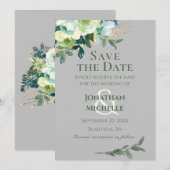 Blumenblauer Elfenbein Grau Türkis Rustikale Hochz Save The Date (Vorne/Hinten)