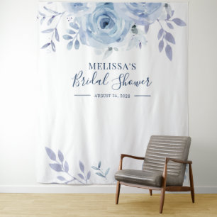 Blumenblauer Foto-Stand im Hintergrund Brautparty Wandteppich