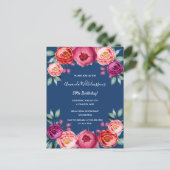 Blumenblauer Geburtstag Rose Goldpinke Einladung Postkarte (Stehend Vorderseite)