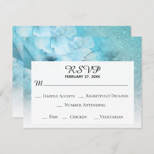 *~* Blumenblauer Glitzer Hochzeit mit Lila Wasserf RSVP Karte (Vorne/Hinten)