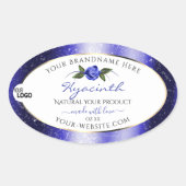 Blumenblauer Glitzer-Label-Logo Ovaler Aufkleber (Vorderseite)