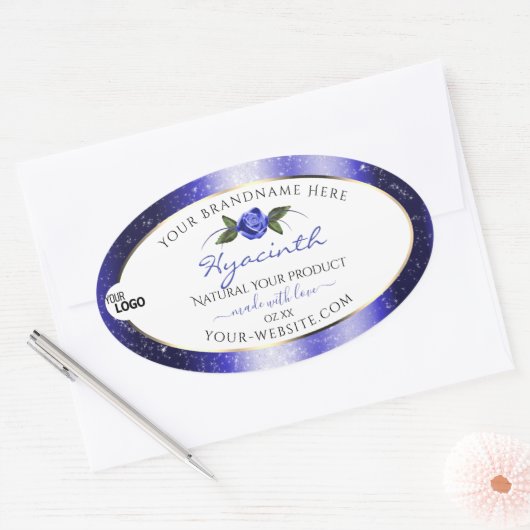 Blumenblauer Glitzer-Label-Logo Ovaler Aufkleber (Umschlag)