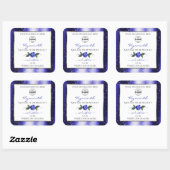 Blumenblauer Glitzer-Label-Logo Quadratischer Aufkleber (Blatt)