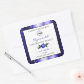 Blumenblauer Glitzer-Label-Logo Quadratischer Aufkleber (Umschlag)