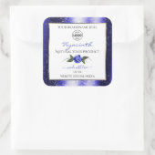Blumenblauer Glitzer-Label-Logo Quadratischer Aufkleber (Tasche)