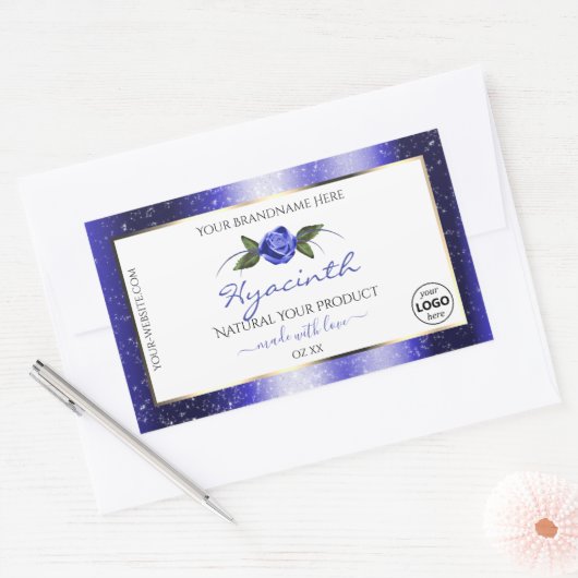 Blumenblauer Glitzer-Label-Logo Rechteckiger Aufkleber (Umschlag)