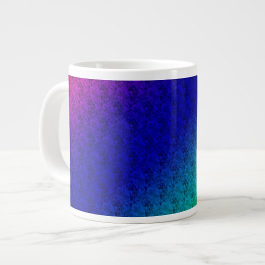 Blumenblauer grüner Regenbogen Gradient Diagonal B Jumbo-Tasse (Vorderseite Links)