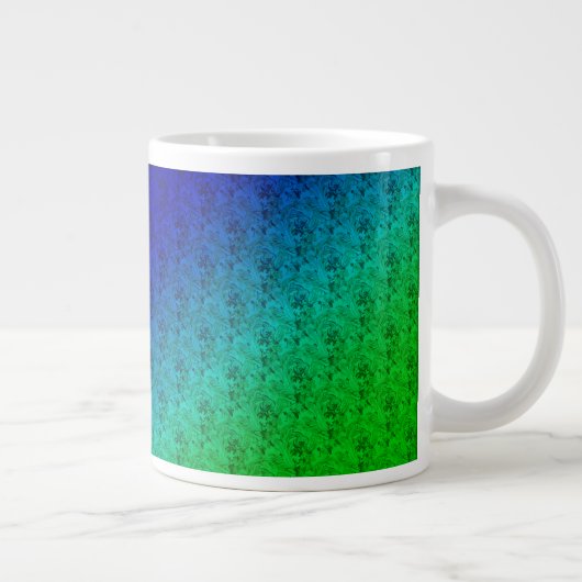 Blumenblauer grüner Regenbogen Gradient Diagonal B Jumbo-Tasse (Rechts)