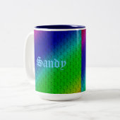 Blumenblauer grüner Regenbogen Gradient Diagonal B Zweifarbige Tasse (Vorderseite Links)