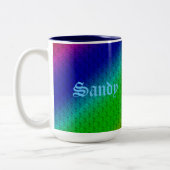 Blumenblauer grüner Regenbogen Gradient Diagonal B Zweifarbige Tasse (Links)