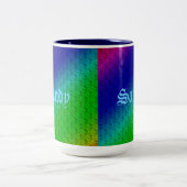 Blumenblauer grüner Regenbogen Gradient Diagonal B Zweifarbige Tasse (Mittel)