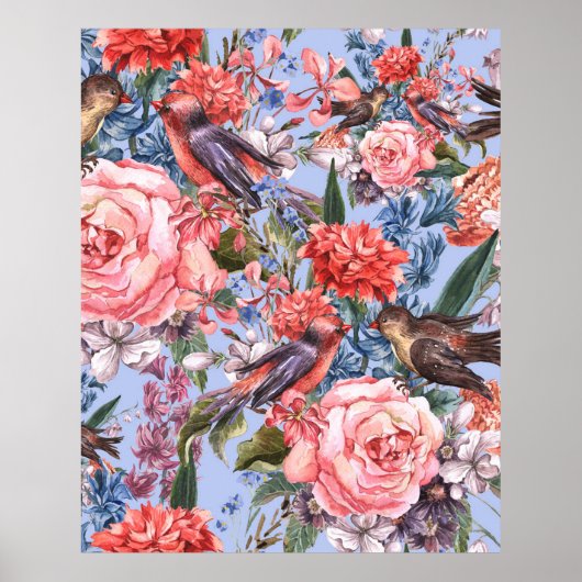 Blumenblauer Hintergrund Rose Hyacinth Wilde Blume Poster (Vorne)