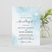 Blumenblauer Hochzeitsempfang Einladung (Stehend Vorderseite)