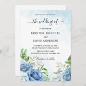 Blumenblauer Hochzeitsempfang Einladung (Vorne/Hinten)