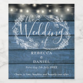 Blumenblauer Hochzeitsholz Weinetikett (Einzelnes Label)