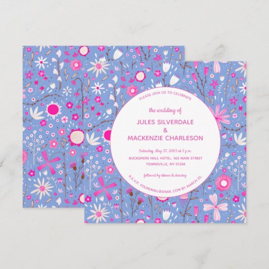 Blumenblauer Hochzeitstag Einladung (Vorne/Hinten)