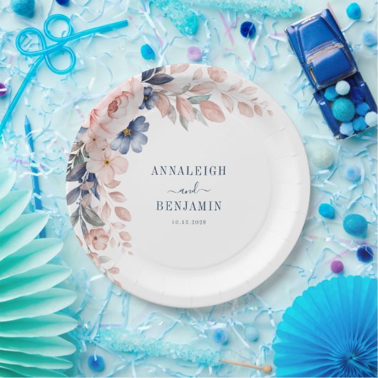 Blumenblauer Hochzeitstag Pappteller (Party)