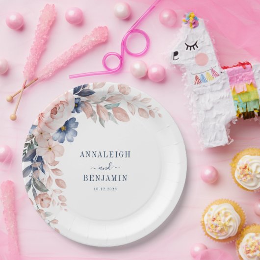 Blumenblauer Hochzeitstag Pappteller (Party)