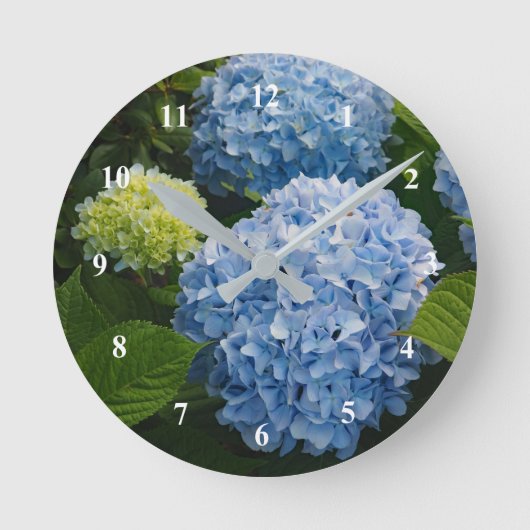 Blumenblauer Hydrangea-Foto Runde Wanduhr (Vorderseite)