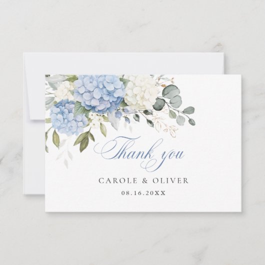 Blumenblauer Hydrangea Grüne Hochzeit Dankeskarte (Vorderseite)