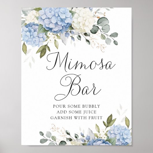 Blumenblauer Hydrangea Grüne Wedding Mimosa Bar Poster (Vorne)