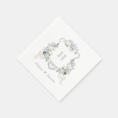 Blumenblauer Hydrangea-Wappen Hochzeitmonogramm Serviette (Ecke)