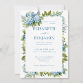 Blumenblauer Hydrangeas-Hochzeit Einladung (Vorderseite)