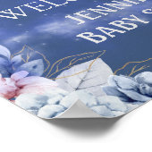Blumenblauer Mond Babydusche Begrüßungsschild Poster (Ecke)