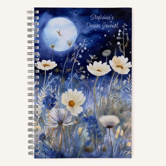 Blumenblauer Mond Wasserfarbe Custom Dream Journal Notizblock (Vorderseite)