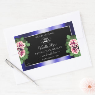 Blumenblauer Produktetikett Rosa Rosen Logo Rechteckiger Aufkleber