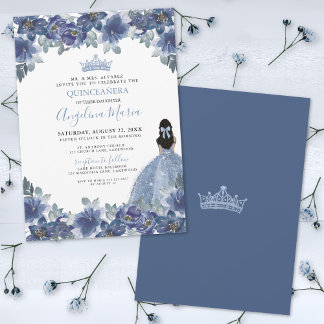 Blumenblauer Quinceanera Einladung