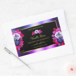 Blumenblauer Rose Rosa Lila schwarze Produktkennze Rechteckiger Aufkleber