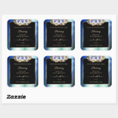 Blumenblauer Rose Schwarzes Etikett Quadratischer Aufkleber (Blatt)