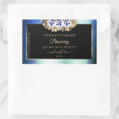 Blumenblauer Rose Schwarzes Etikett Rechteckiger Aufkleber (Tasche)