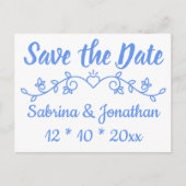 Blumenblauer Save the Date Hochzeitsslima Verlobun Postkarte (Vorderseite)