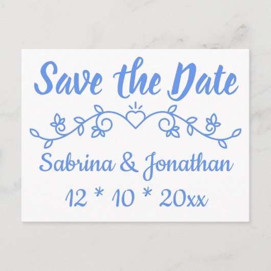 Blumenblauer Save the Date Hochzeitsslima Verlobun Postkarte (Vorderseite)