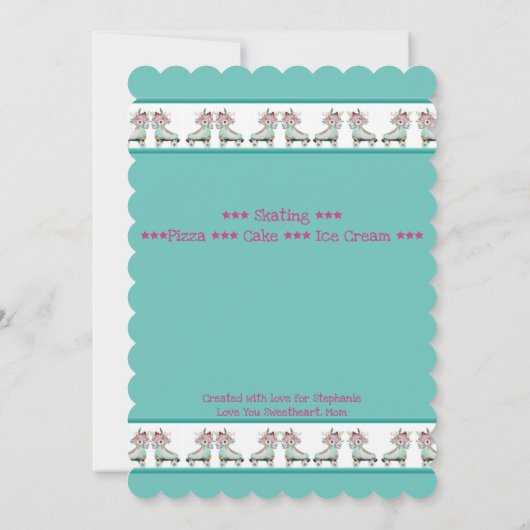 Blumenblauer Skate Geburtstagsparty Einladung (Rückseite)