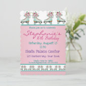 Blumenblauer Skate Geburtstagsparty Einladung (Stehend Vorderseite)