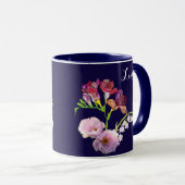 Blumenblauer Tasse mit Name (VorderseiteRechts)