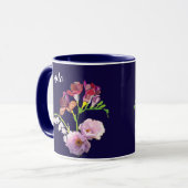 Blumenblauer Tasse mit Name (Vorderseite Links)