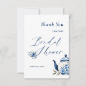 Blumenblauer Tee Party Brautparty Empfang Dankeskarte (Vorderseite)