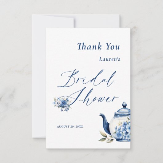 Blumenblauer Tee Party Brautparty Empfang Dankeskarte (Vorderseite)
