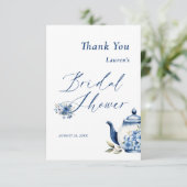 Blumenblauer Tee Party Brautparty Empfang Dankeskarte (Stehend Vorderseite)